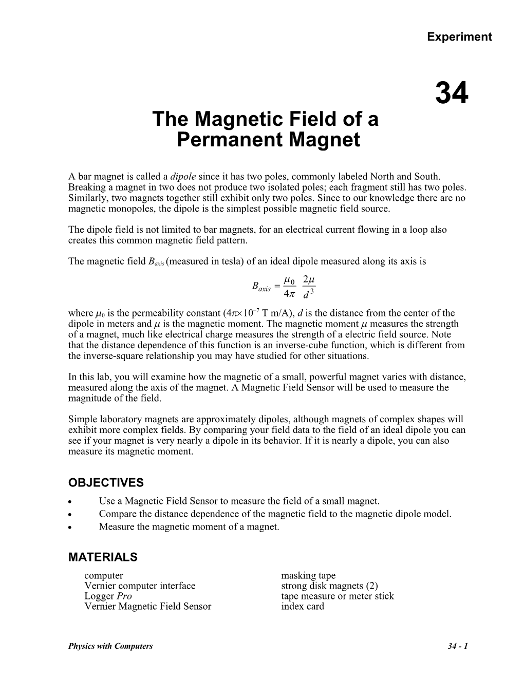 Magnetic Field of a Permanent Magnet