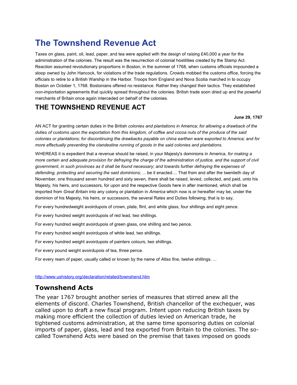 The Townshend Revenue Act