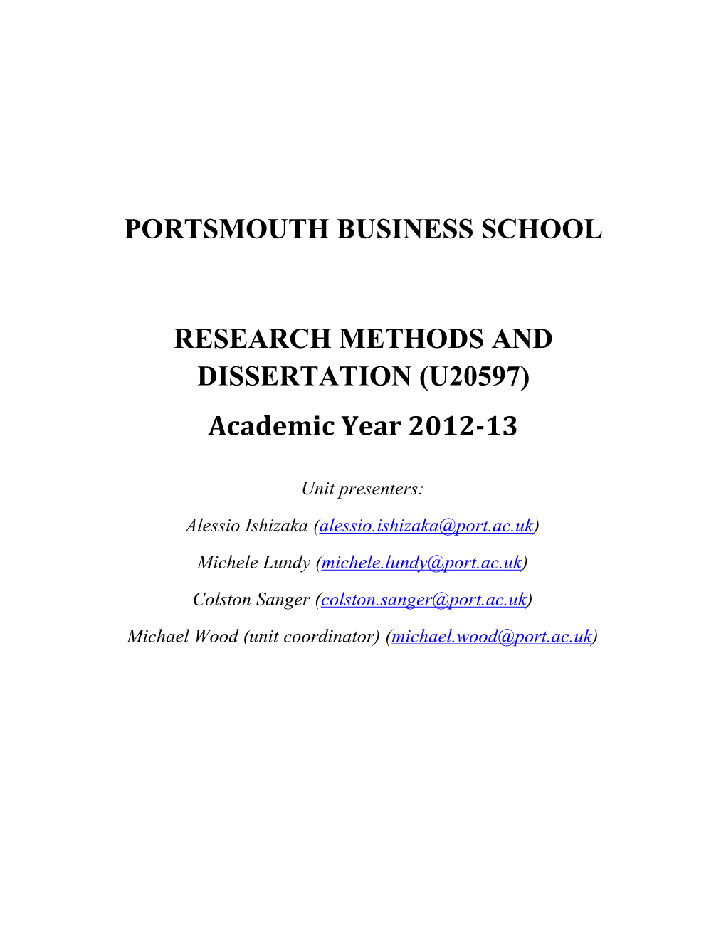 Research Methods and Dissertation (U20597)