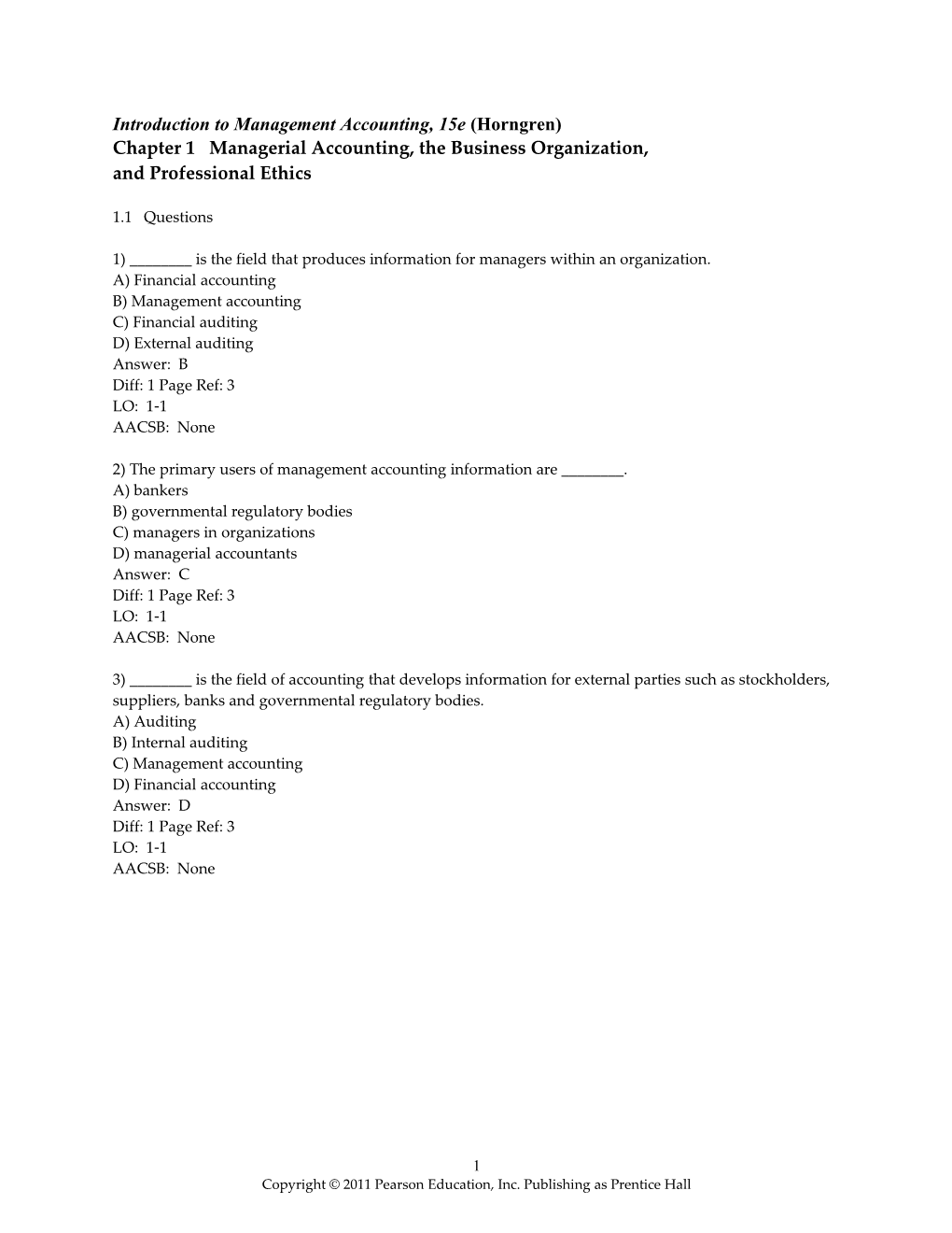 Introduction to Management Accounting, 15E (Horngren)