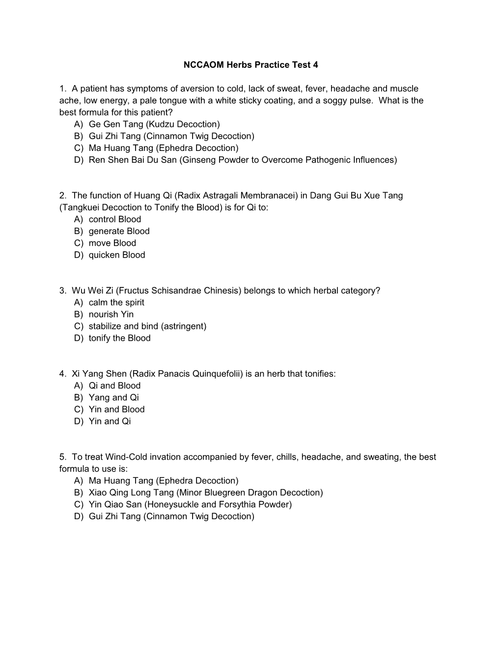 NCCAOM Herbs Practice Test 4