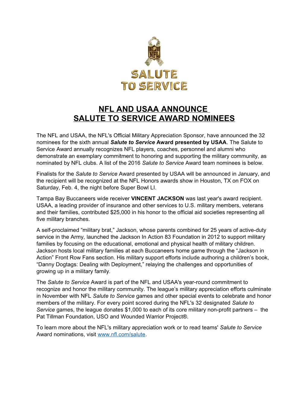 Nfl and Usaa Announce