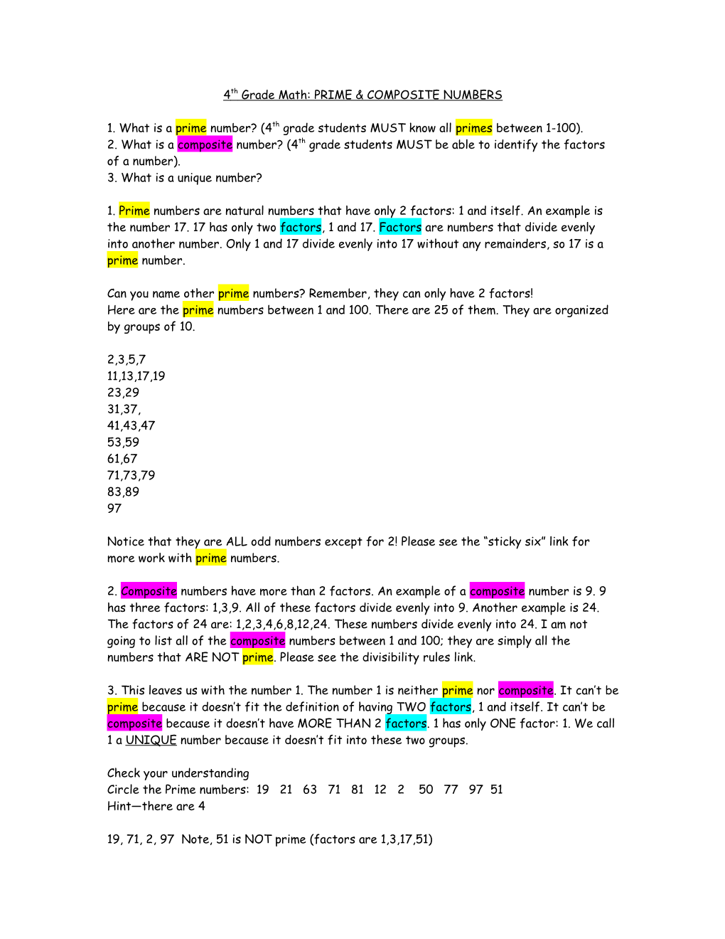 4Th Grade Math: PRIME & COMPOSITE NUMBERS