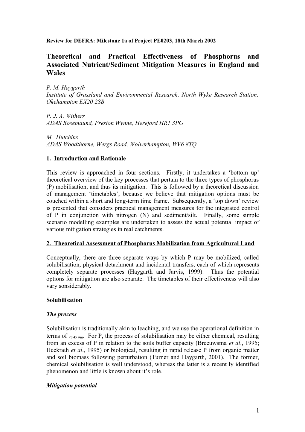 Top-Down Overview of the Effectiveness of Different Phosphorus Control Measures: a Short