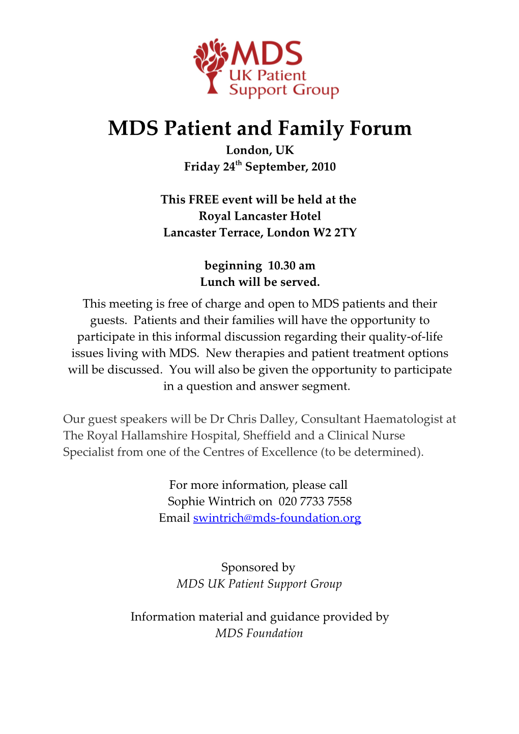 MDS Patient and Family Forum