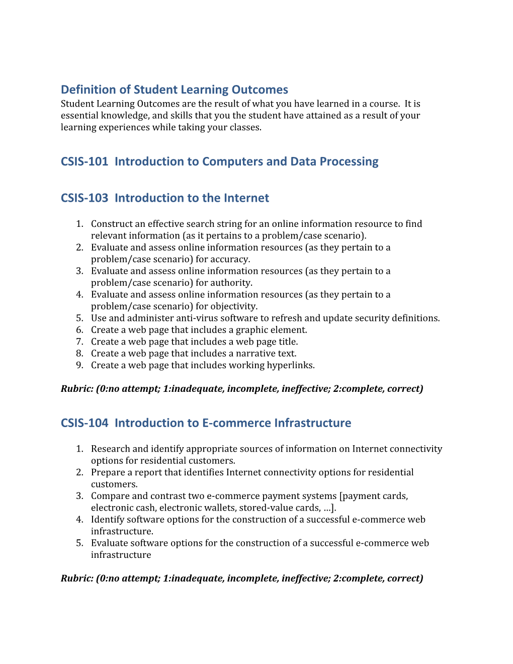 Definition of Student Learning Outcomes