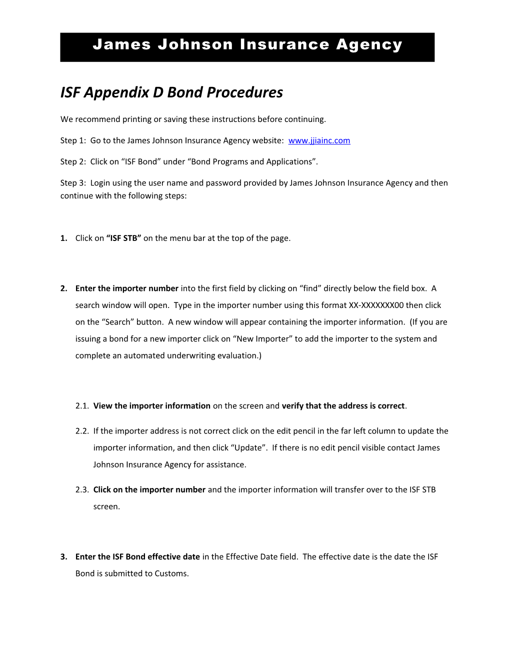 ISF Appendix D Bond Procedures