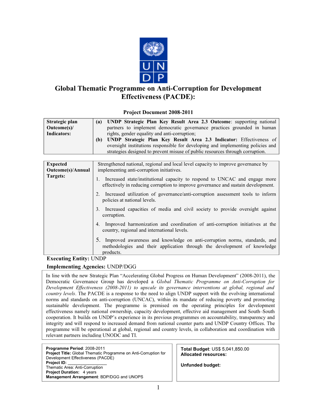 Global Thematic Programme on Anti-Corruption for Development Effectiveness (PACDE)