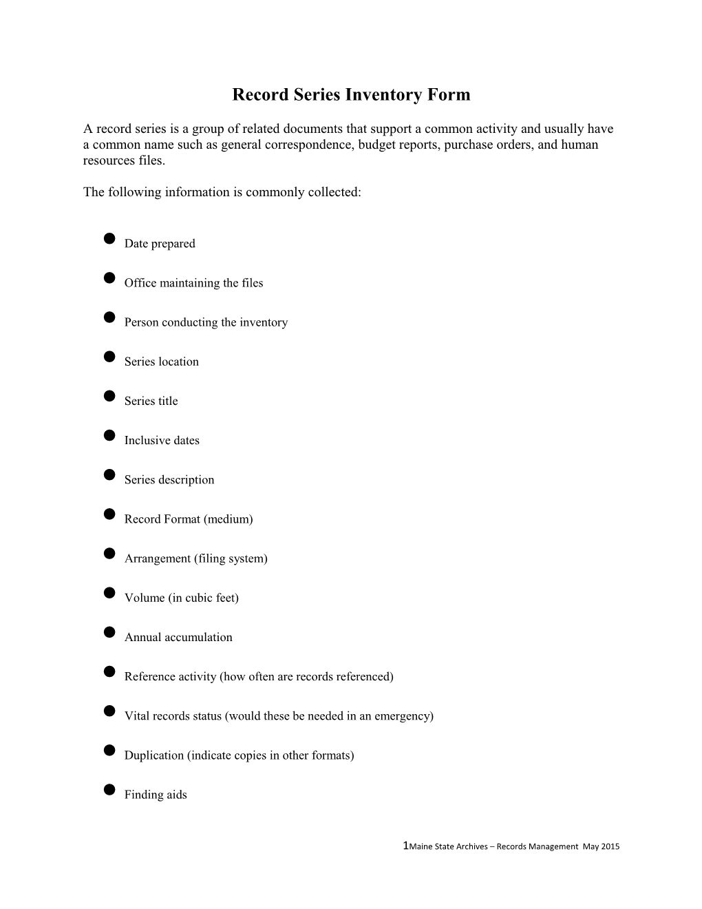 Record Series Inventory Form