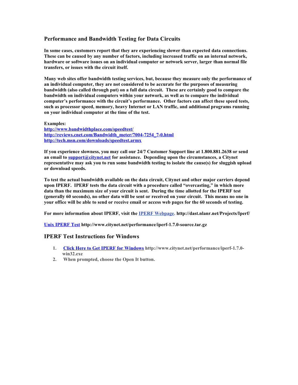 Performance and Bandwidth Testing for Data Circuits