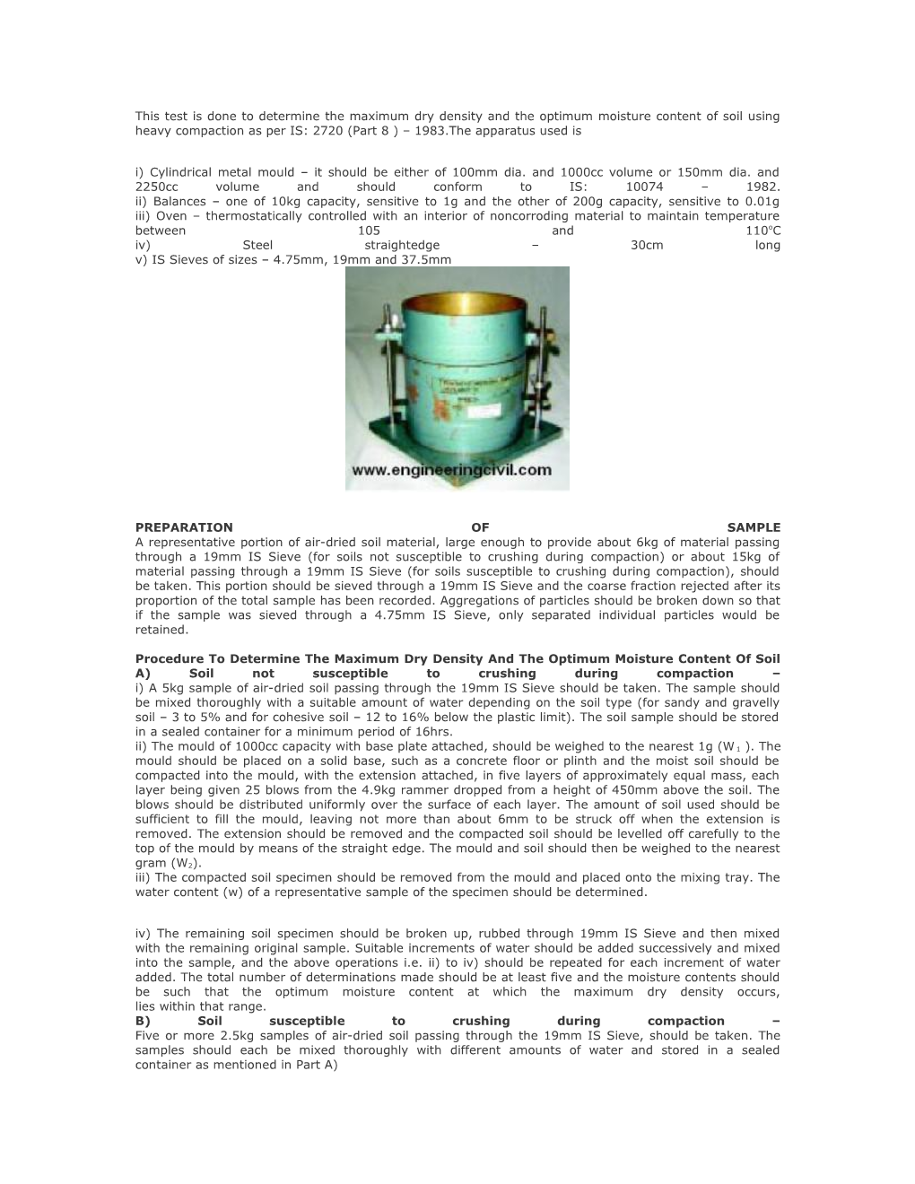 This Test Is Done to Determine the Maximum Dry Density and the Optimum Moisture Content