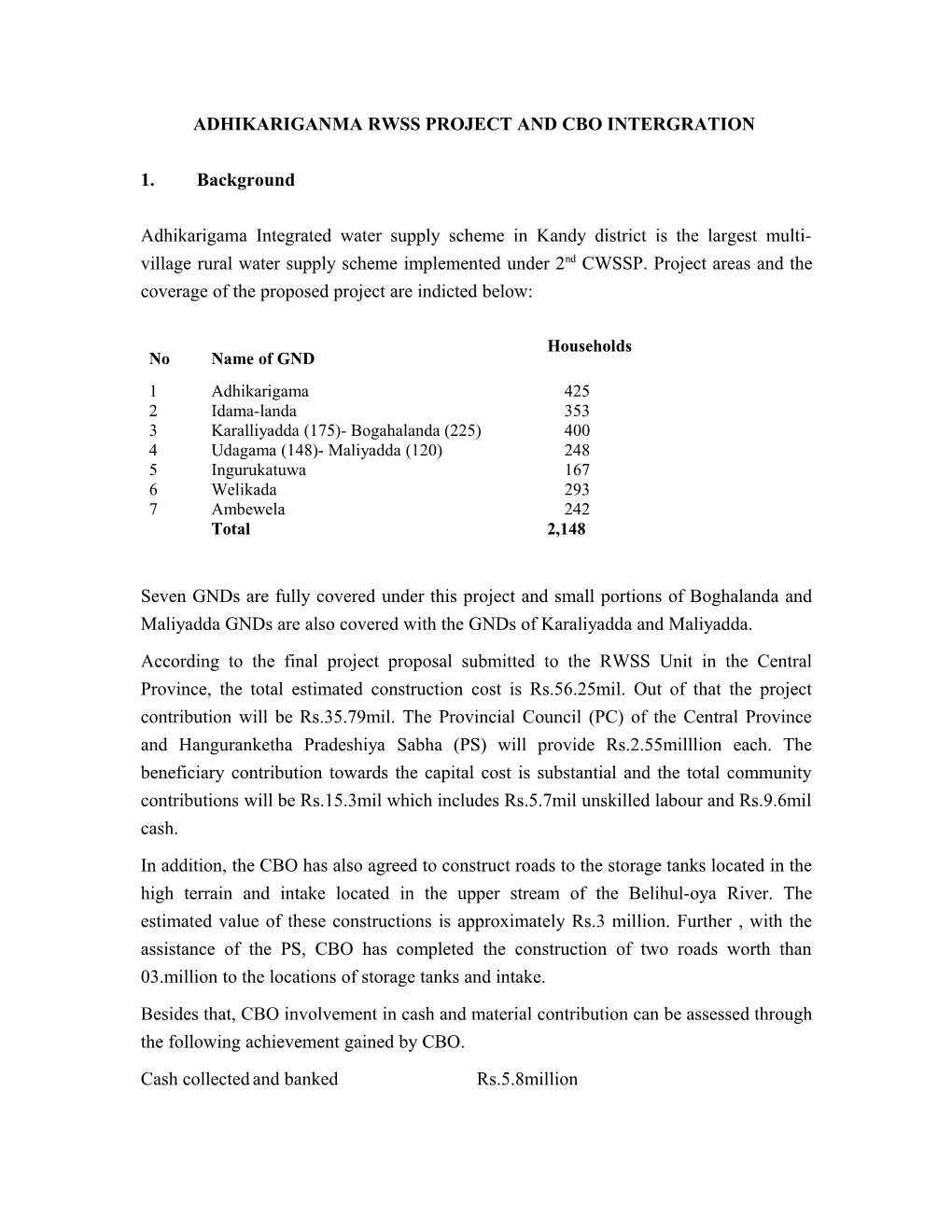 Adhikariganma Rwss Project and Cbo Intergration