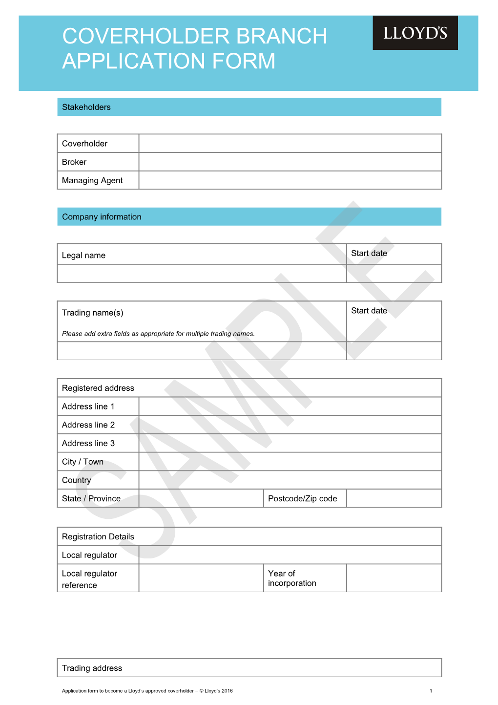Branch Coverholder Application Form