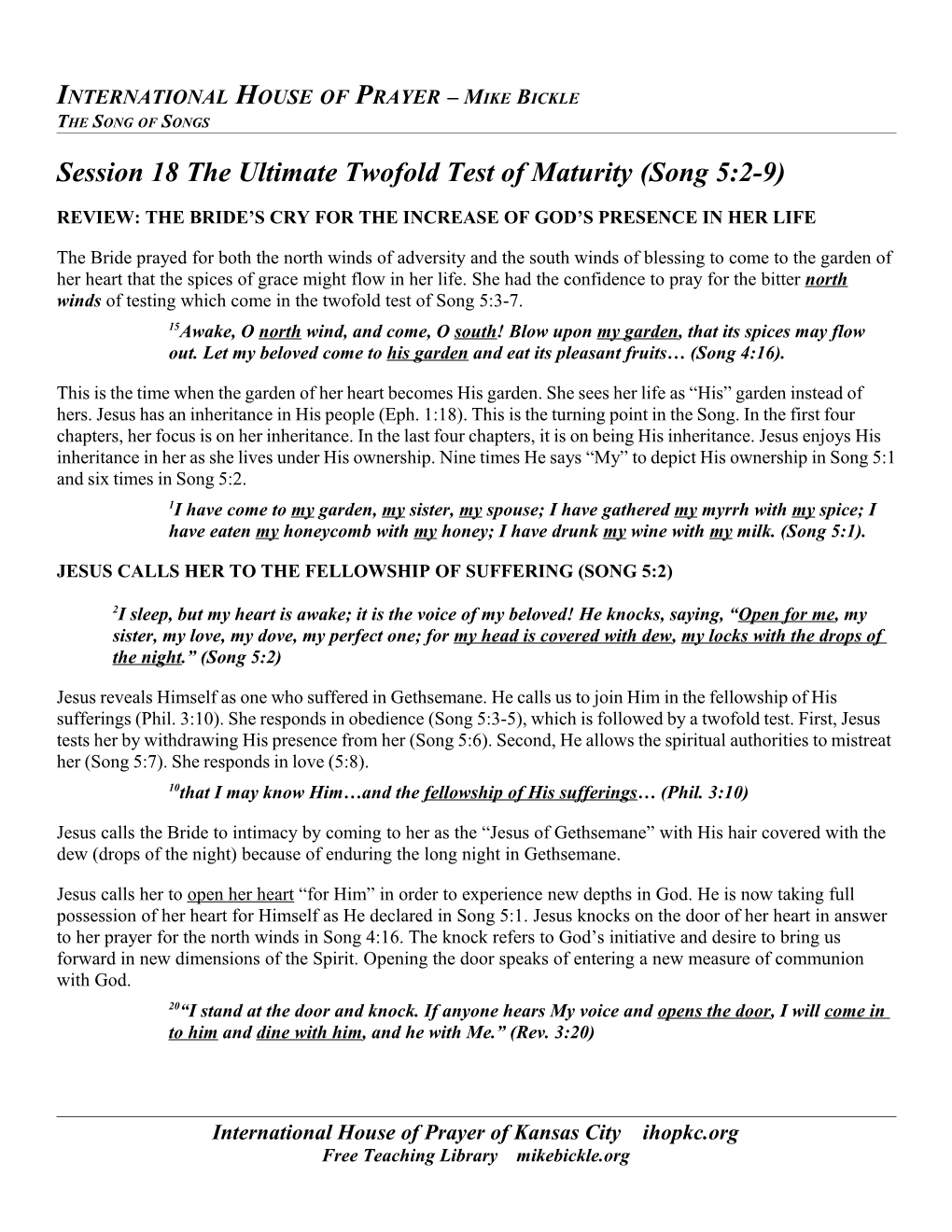 Session 18 the Ultimate Twofold Test of Maturity (Song 5:2-9) Page 5