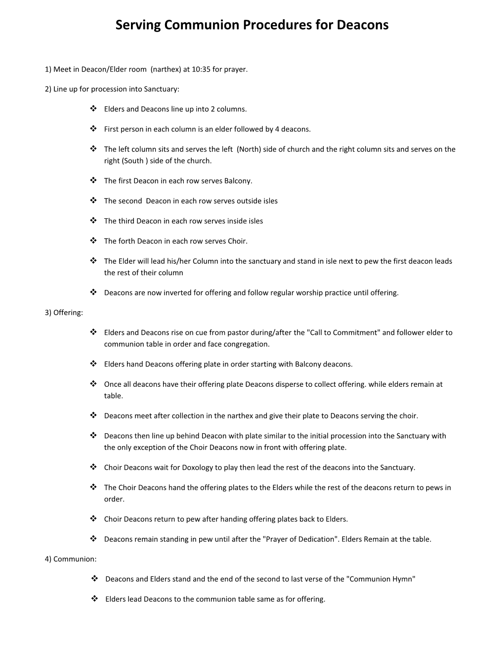 Serving Communion Procedures for Deacons