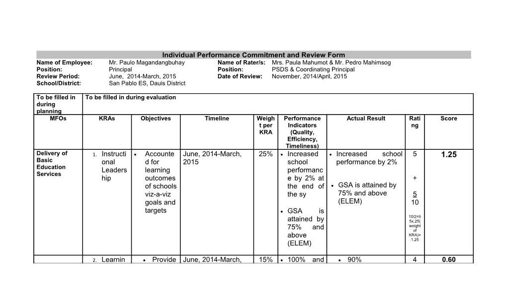 Individual Performance Commitment and Review Form