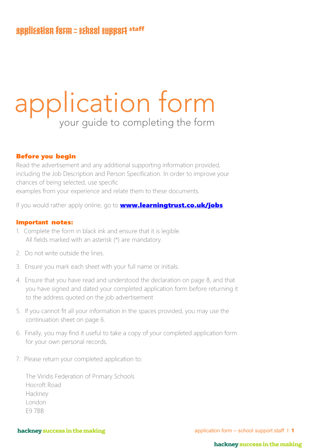 Application Form (School - Support Staff)