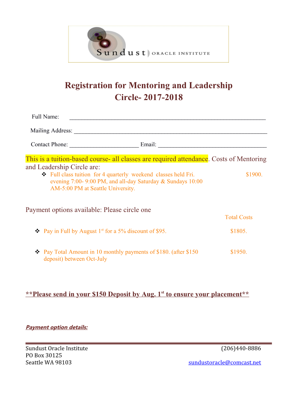 Registration for Mentoring and Leadership