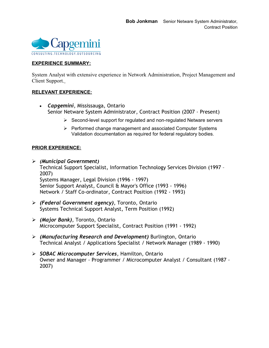 Capgemini Resume Template