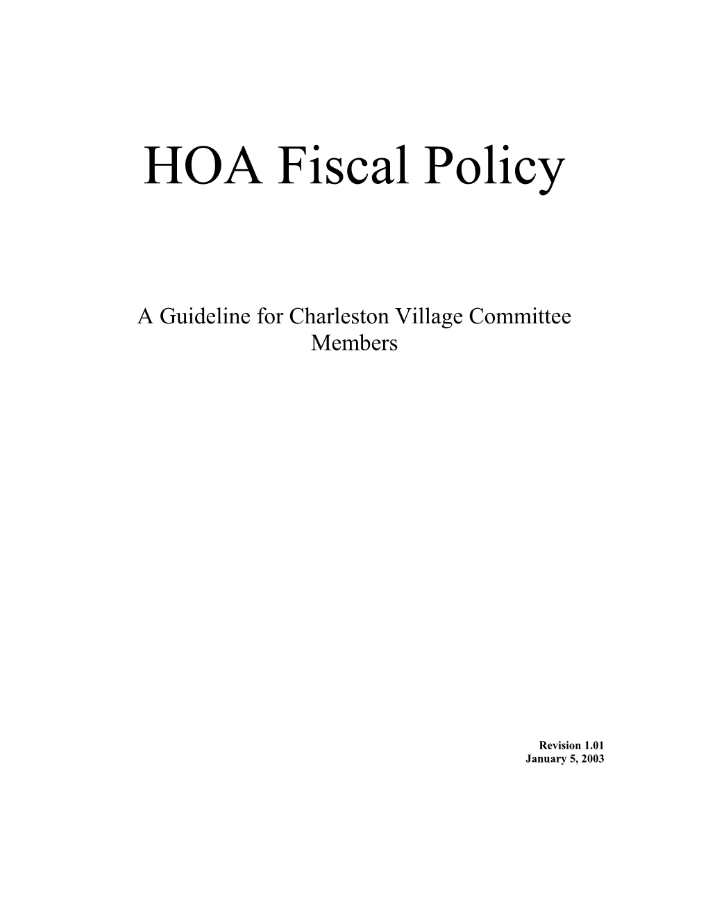 HOA Fiscal Policy
