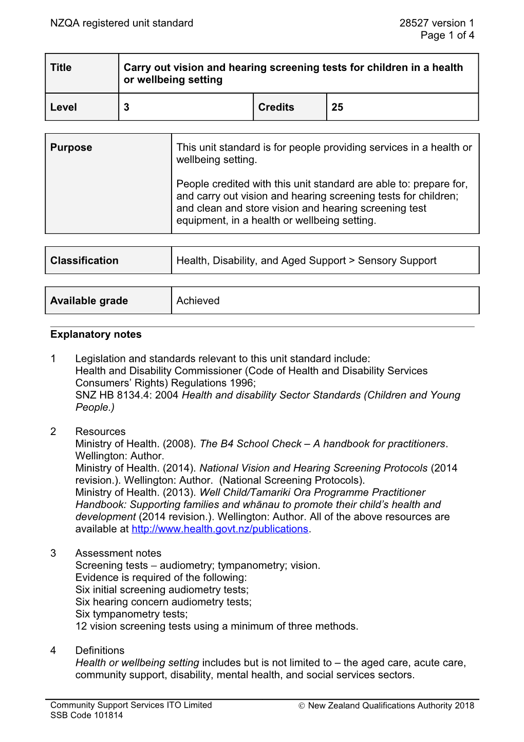 28527 Carry out Vision and Hearing Screening Tests for Children in a Health Or Wellbeing Setting