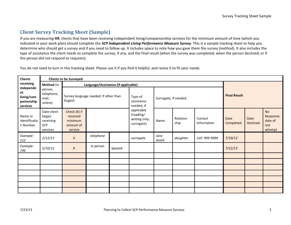 Client Survey Tracking Sheet (Sample)