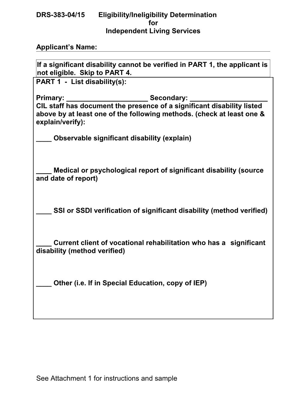 DRS-383-04/15 Eligibility/Ineligibility Determination