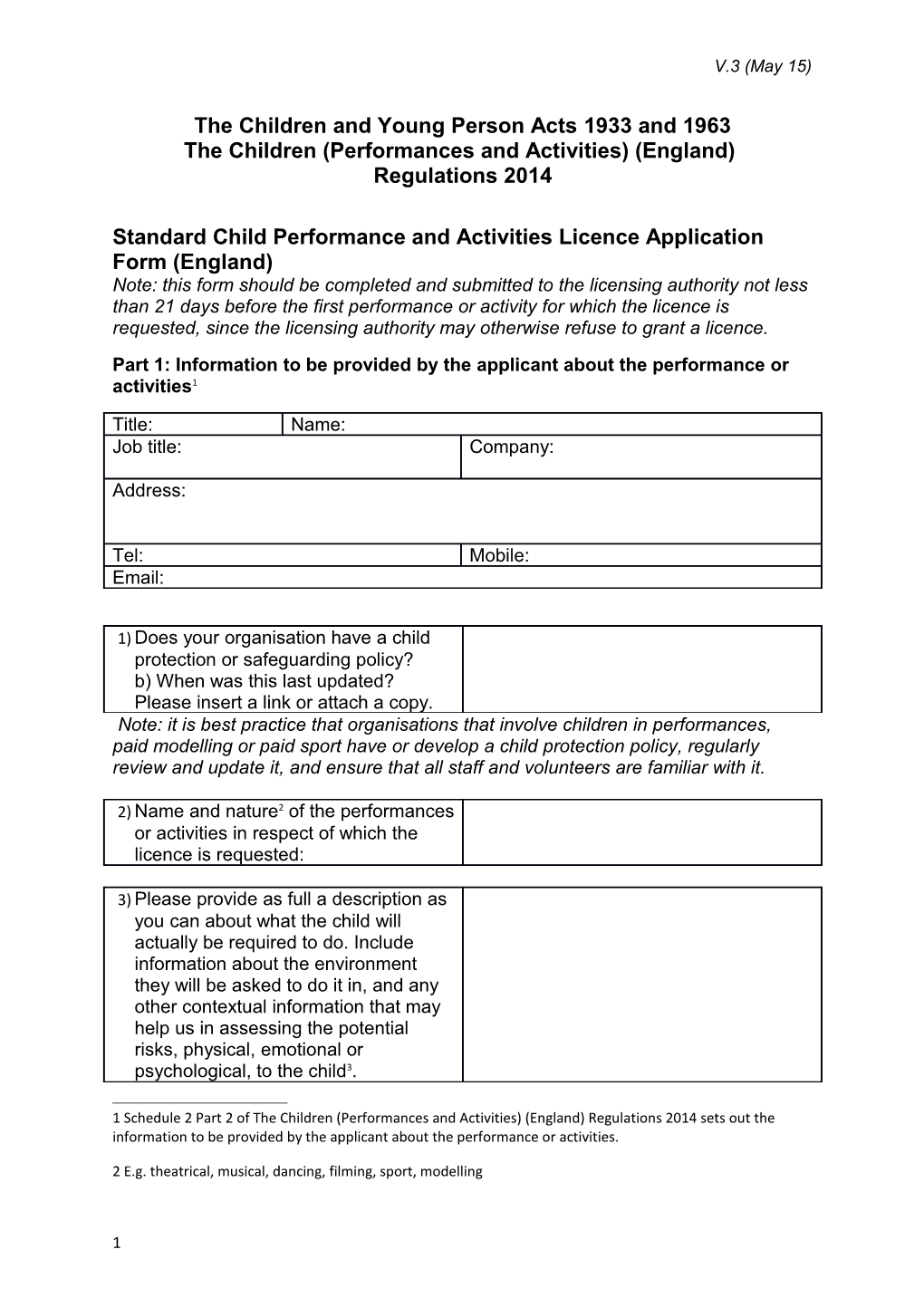 Standard Licence Application Form