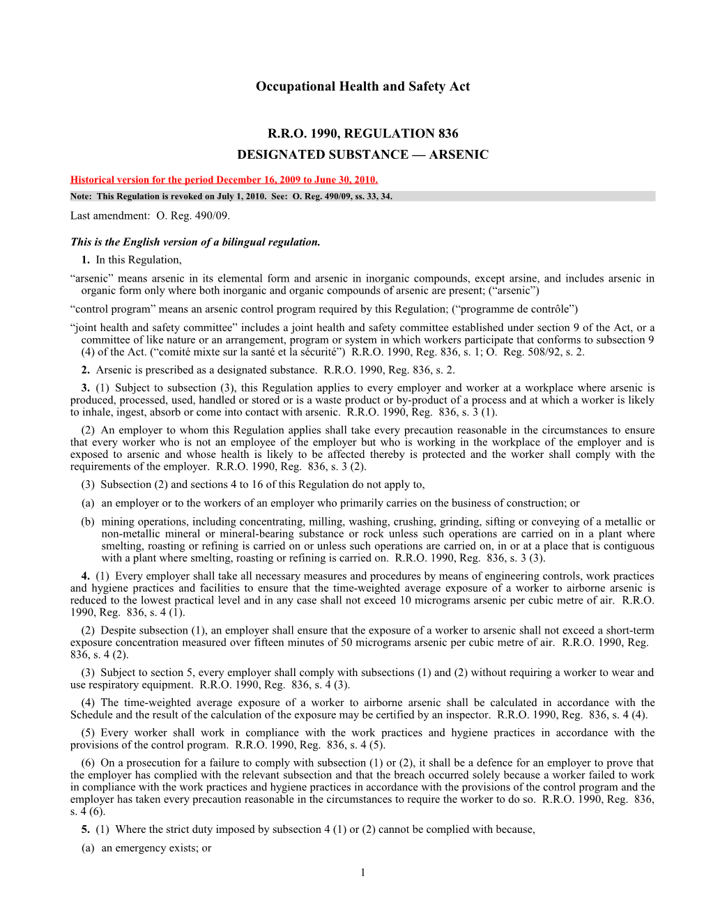 Occupational Health and Safety Act - R.R.O. 1990, Reg. 836