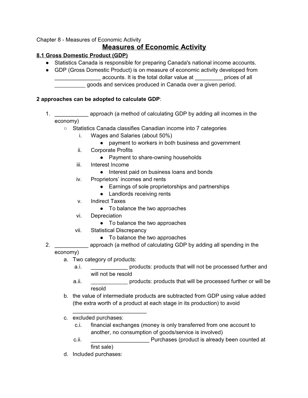 Chapter 8 - Measures of Economic Activity