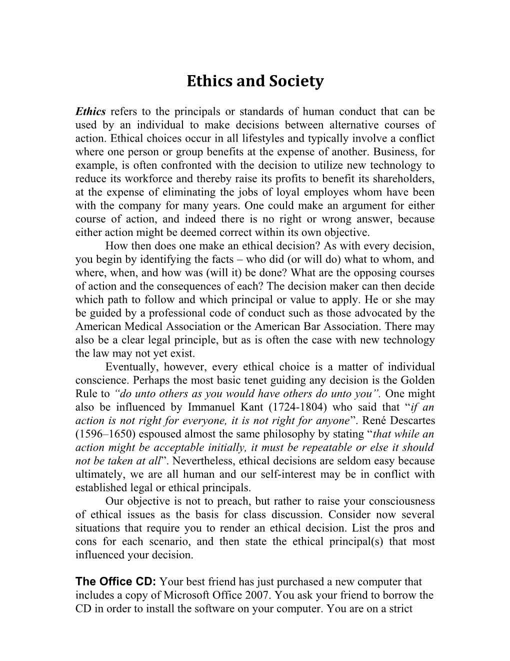 Ethics and Society