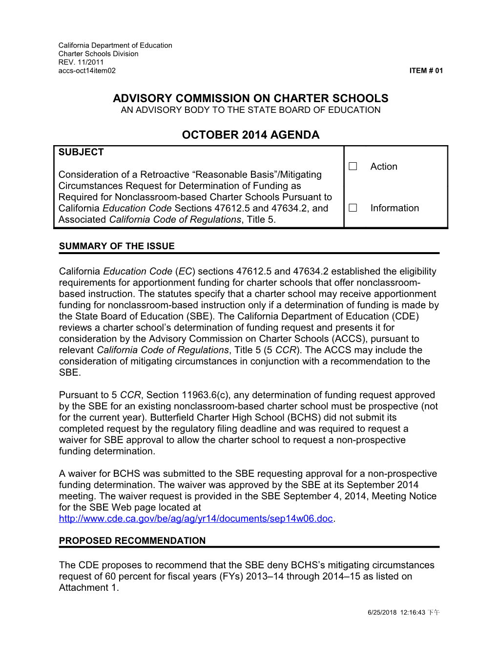 October 2014 ACCS Agenda Item 02 - Advisory Commission on Charter Schools (CA State Board