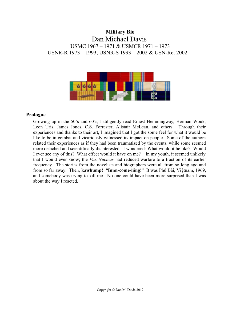 Dan Michael Davis Military Bio Outline