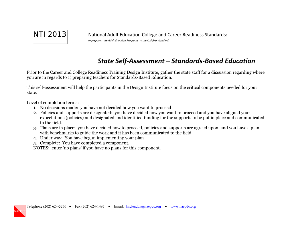 State Self-Assessment Standards-Based Education