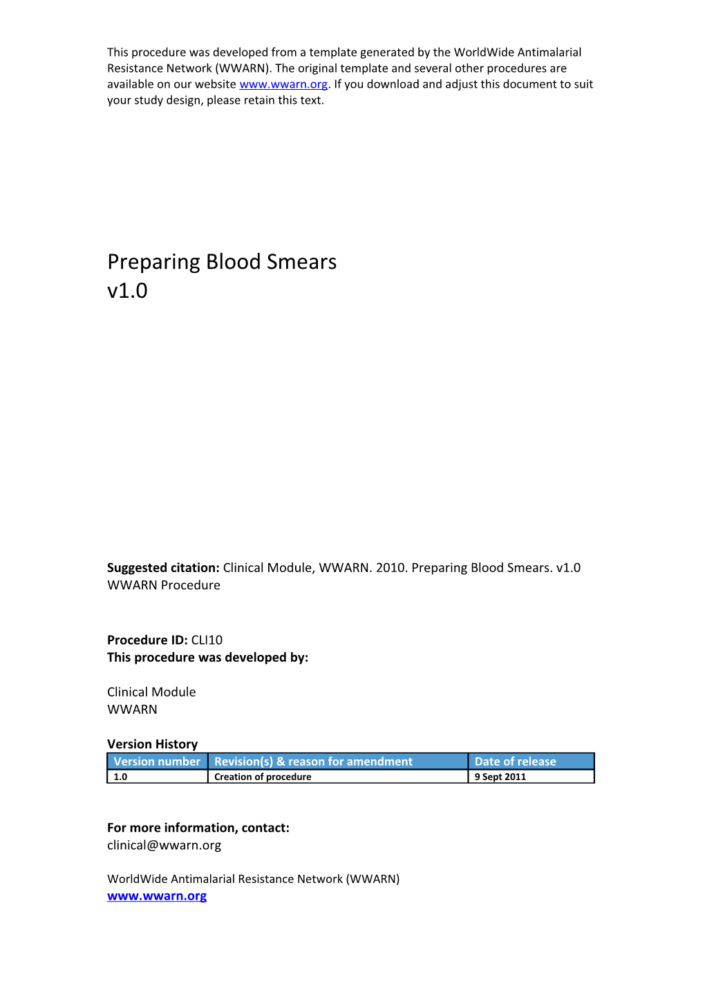 SOP Template - Clinical Module