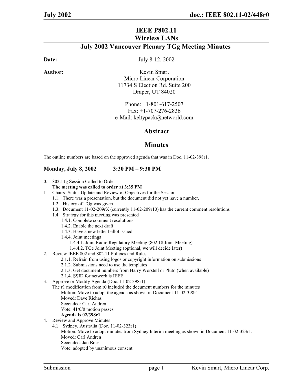 July 2002 Vancouver Plenary Tgg Meeting Minutes