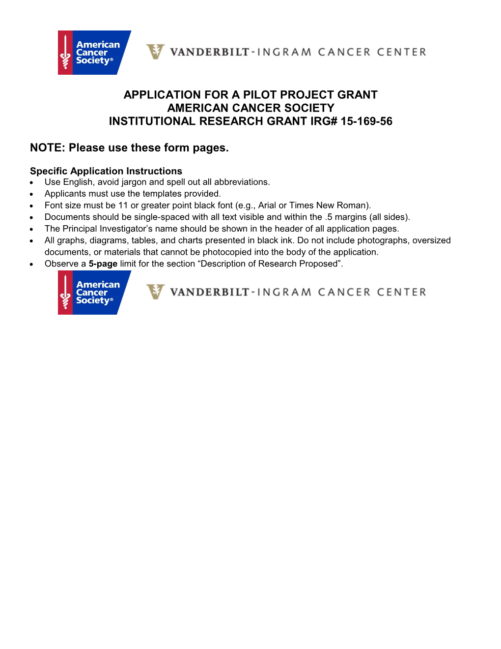 Application for a Pilot Project Grant from American Cancer Society