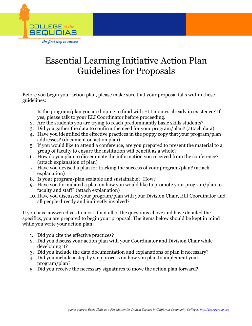 Essential Learning Initiative Coordinators