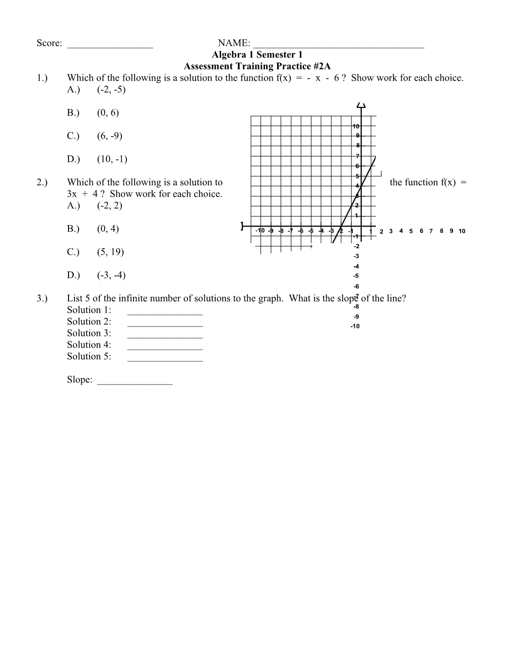 Algebra 1 Semester 1