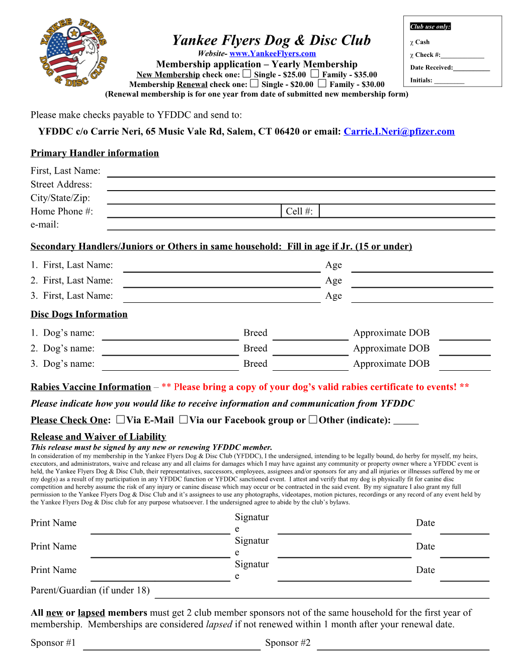 YFDDC Membership Form