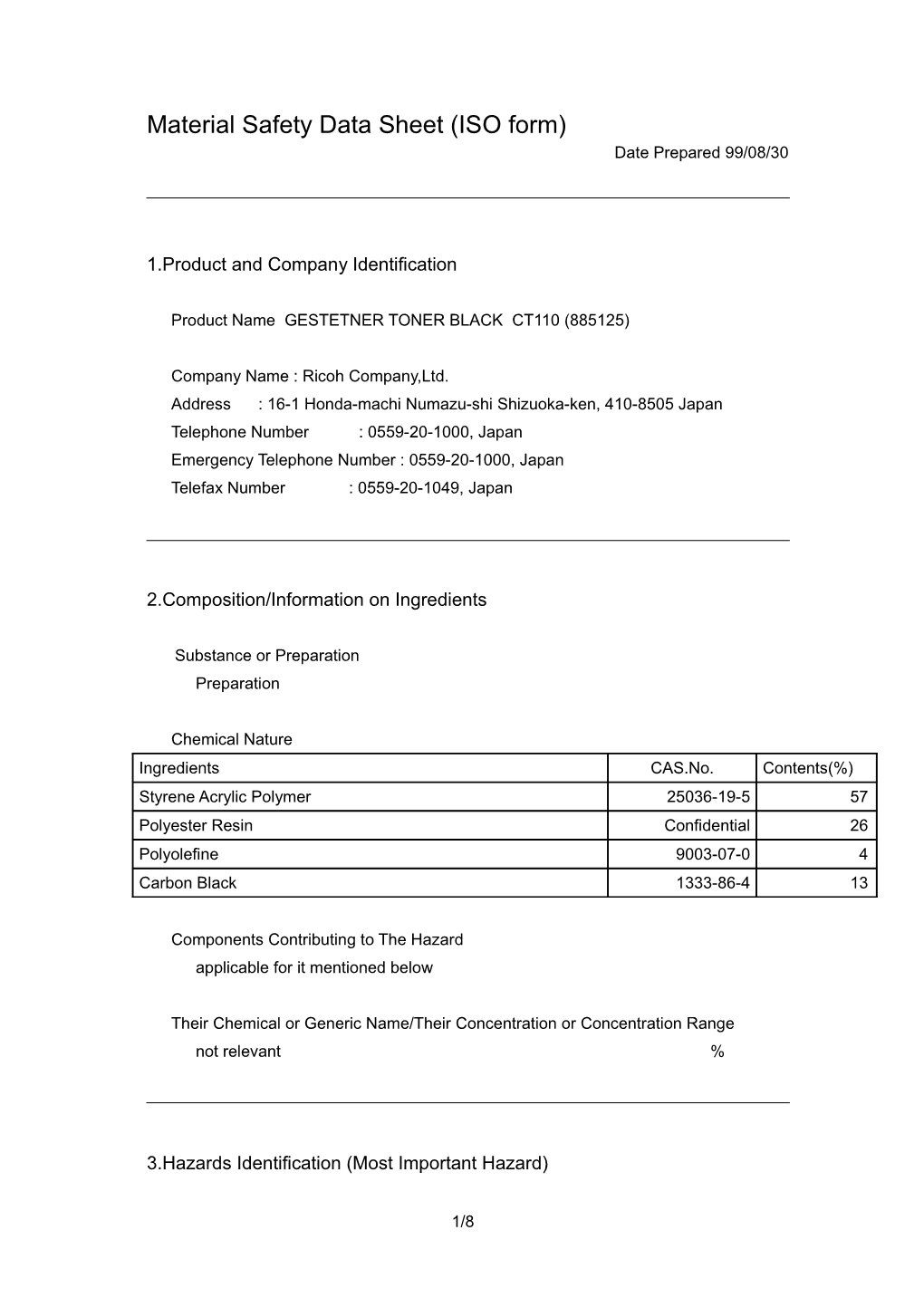 Material Safety Data Sheet (ISO Form)