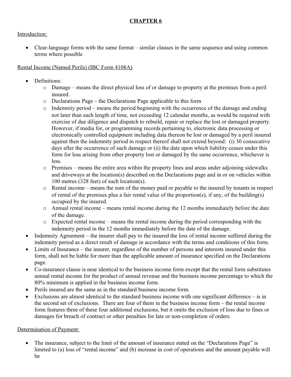 Rental Income (Named Perils) (IBC Form 4108A)