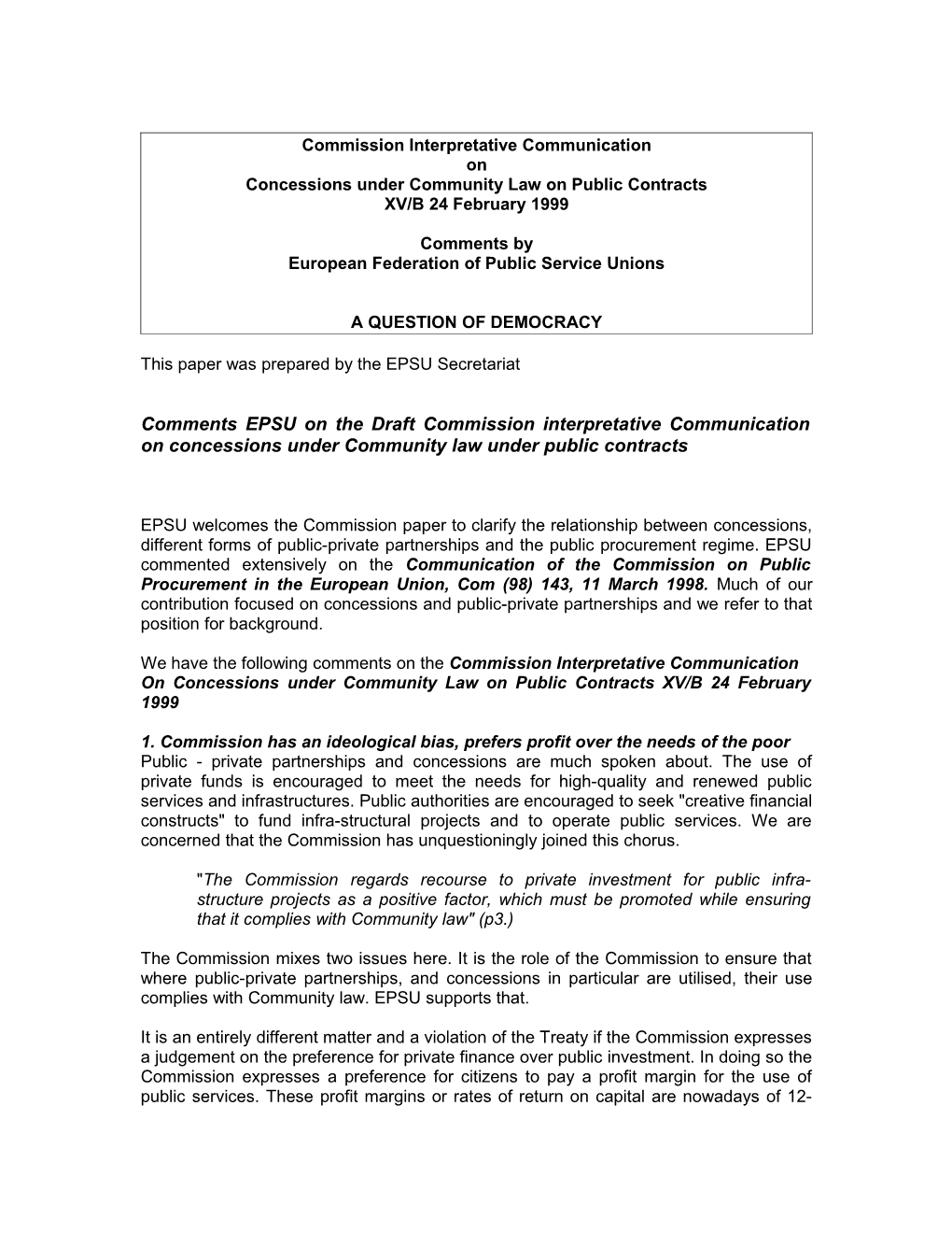 Commission Interpretative Communication on Concessions Under Community Law on Public Contracts