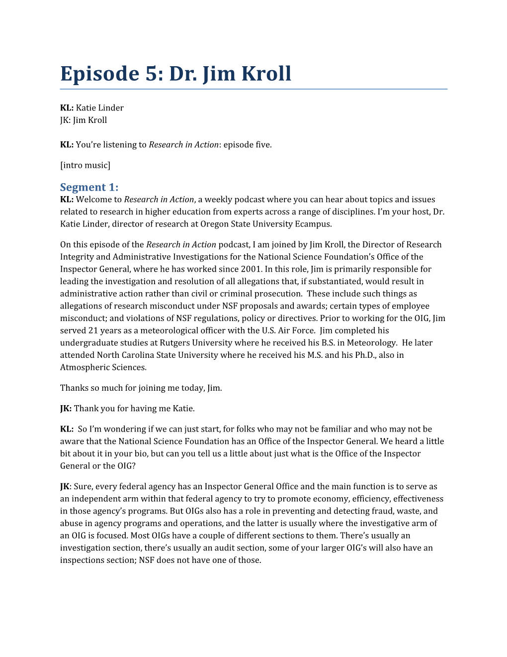Episode 5: Dr. Jim Kroll