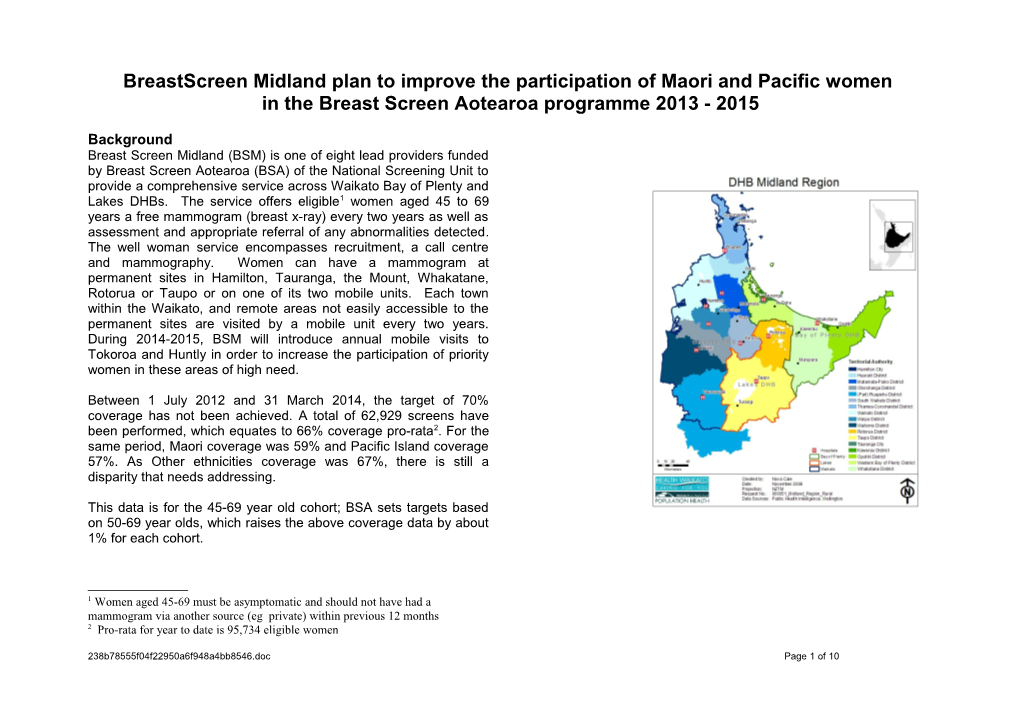 Breastscreen Midland Plan to Improve the Coverage of Maori and Pacific Women