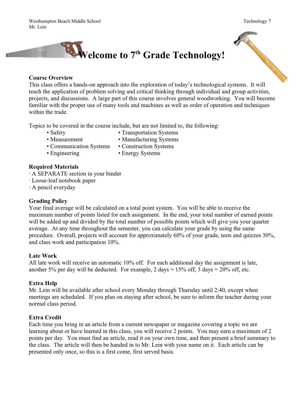 Welcome to 7Th Grade Technology!