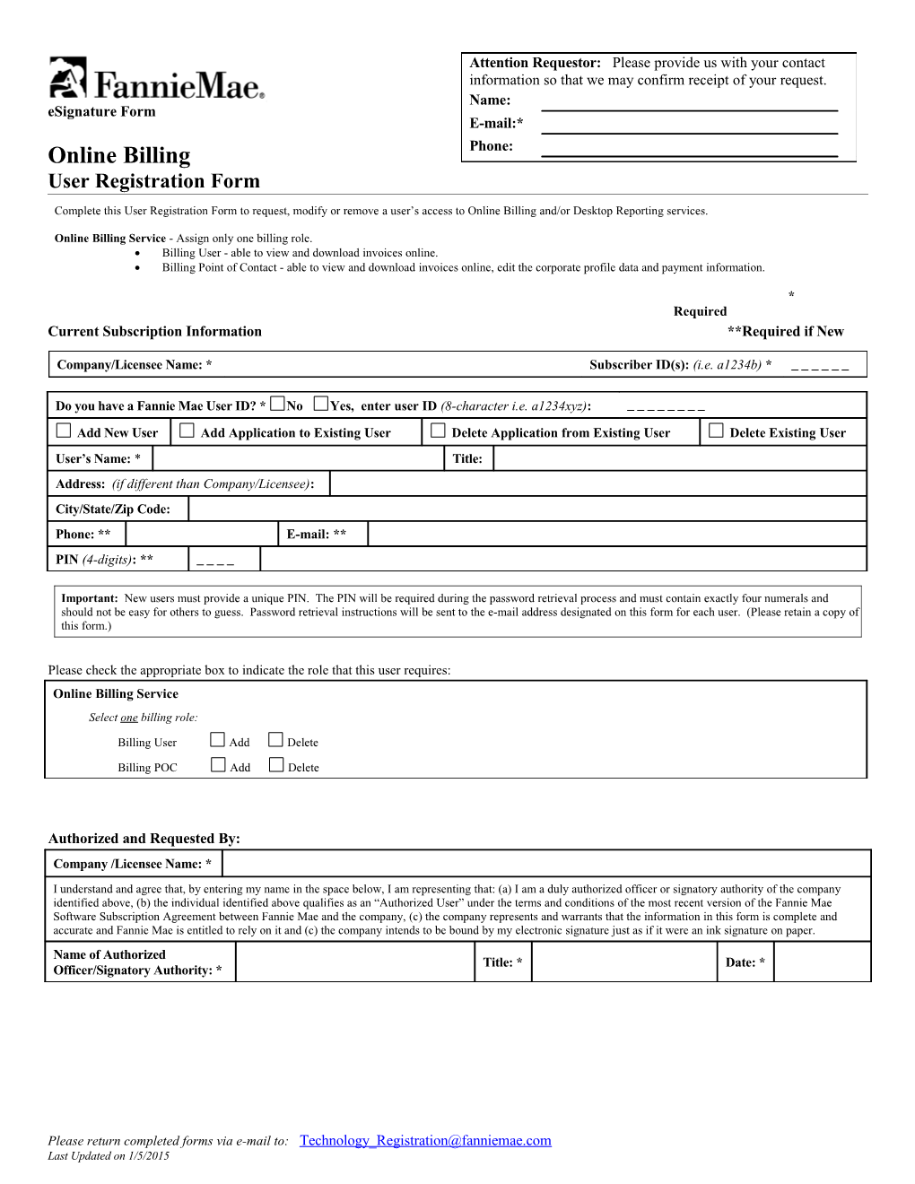 Online Billing User Registration Form