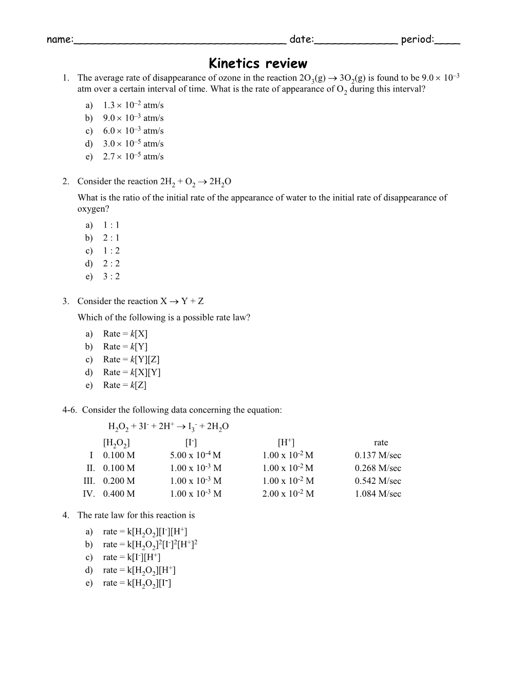 Kinetics Review