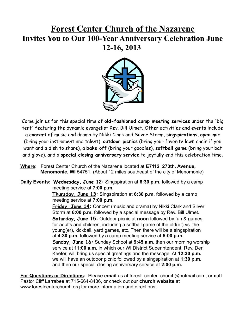 Invites You to Our 100-Year Anniversary Celebrationjune 12-16, 2013