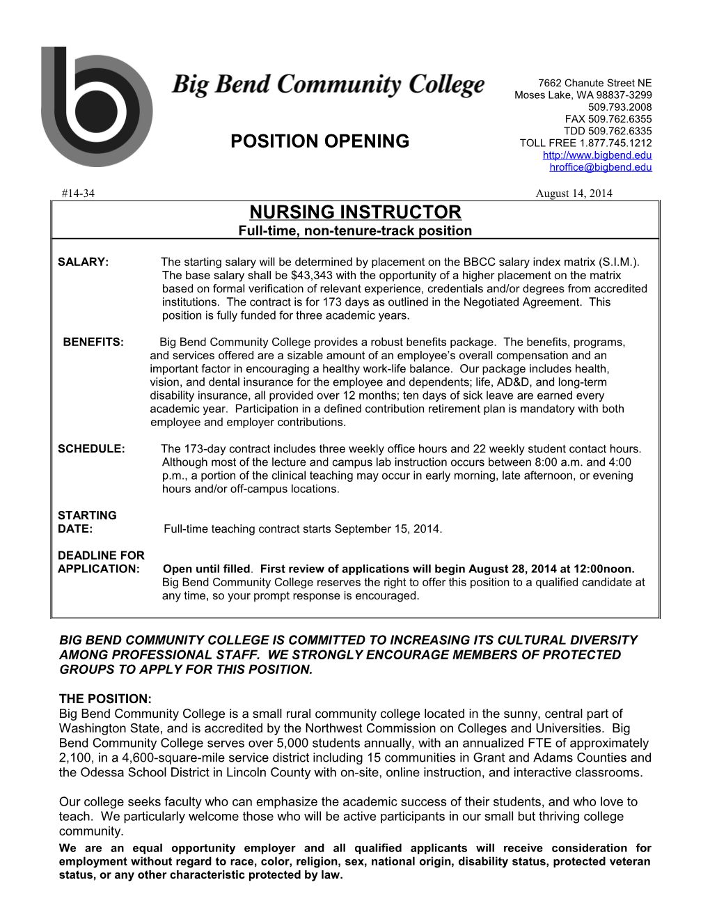 Full-Time, Non-Tenure-Track Position